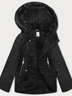 Dámska krátka voľná bunda s melanžovými rukávmi Vaston black-melange (F-23962#)