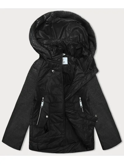 Čierna melanžová krátka dámska voľná bunda s melanžovými rukávmi Vaston (F-23962#)