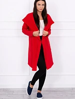 Voľná bunda s kapucňou v červenej farbe