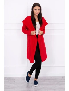 Voľná bunda s kapucňou v červenej farbe
