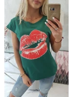 Blúzka s potlačou pier zelená