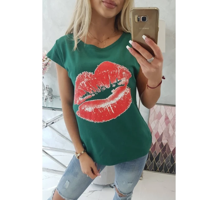 Blúzka s potlačou pier zelená