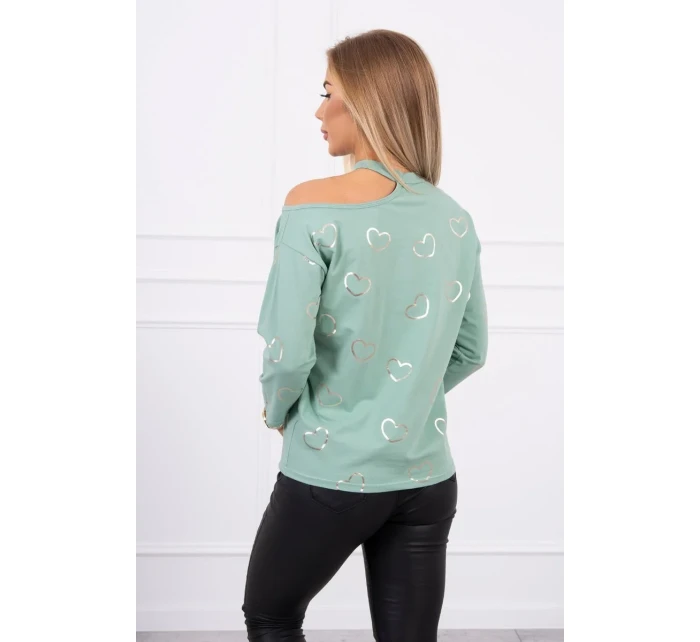 Halenka s potiskem srdce tmavě mátová Halenka s potiskem srdce tmavě mátová