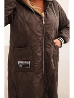 Dámska prešívaná bunda Plus Size s kapucňou a športovými manžetami Brown