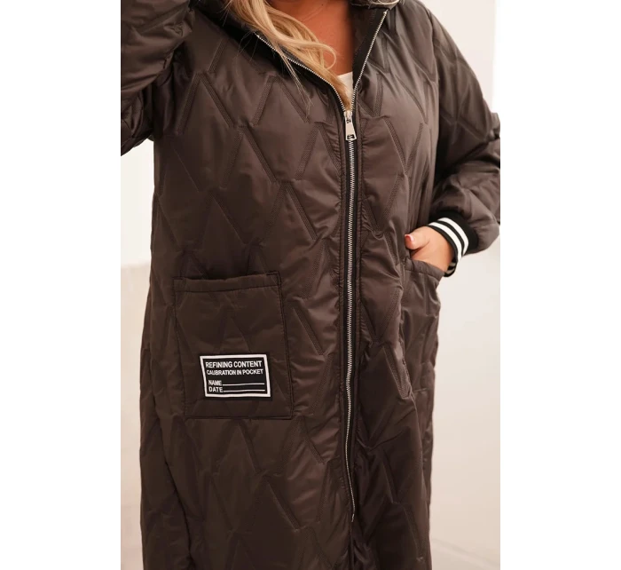 Dámska prešívaná bunda Plus Size s kapucňou a športovými manžetami Brown