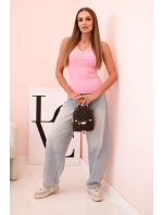 Top dámský bavlněný na ramínkách s výstřihem do V světle růžový Top dámský bavlněný na ramínkách s výstřihem do V světle růžový