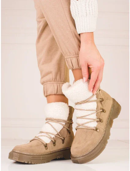 Pohodlné dámské sněhule hnědé bez podpatku Pohodlné dámské sněhule hnědé bez podpatku