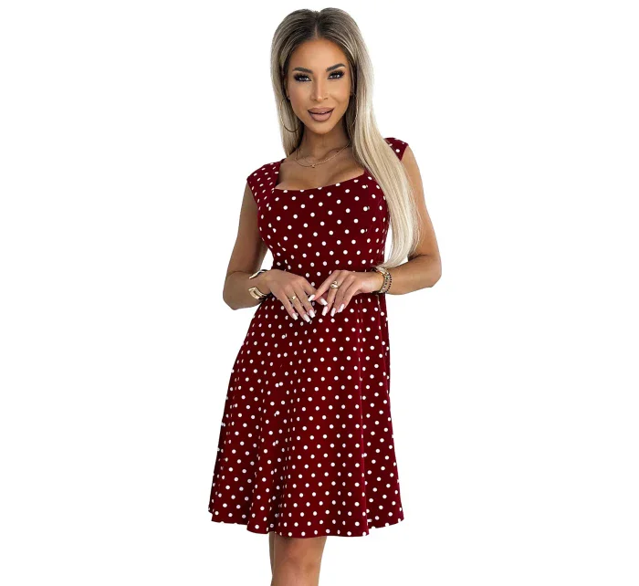 241-3 Bavlnené šaty STELLA s hlbokým výstrihom - Bordeaux s bodkami
