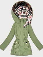 Dámska khaki bunda s kockovaným lemom Goodlookin (KK60411-3#)