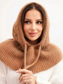 Dámska čiapka s kapucňou, viazaním a pleteným vzorom tmavá ťava