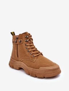 Ocieplane Zamszowe Damskie Botki Trapery Camel Jailina