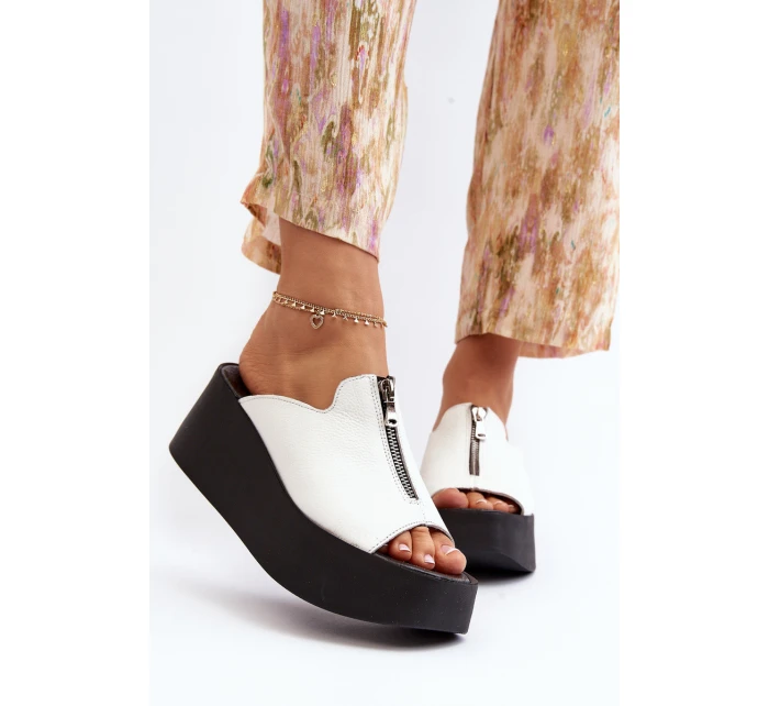 Zazoo 2916 Damskie Klapki Na Masywnej Platformie Z Suwakiem Białe