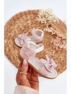Dziecięce Sandałki Z Kokardą Zapinane Na Rzep Różowe Wistala