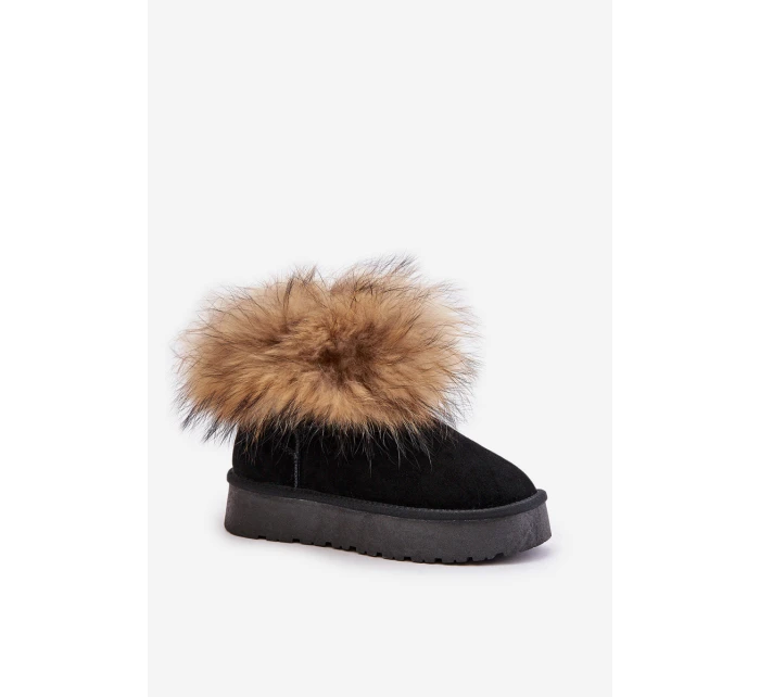 Skórzane Śniegowce Na Platformie Z Futerkiem Czarne Avirisa