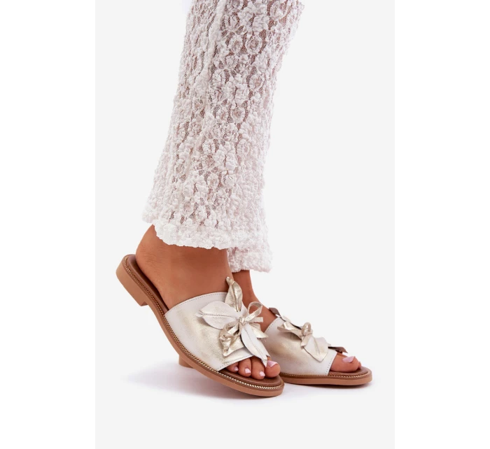 Klapki Z Ozdobą Skóra Naturalna Zazoo 3667 Złoty Przecierany Klapki Z Ozdobą Skóra Naturalna Zazoo 3667 Złoty Przecierany