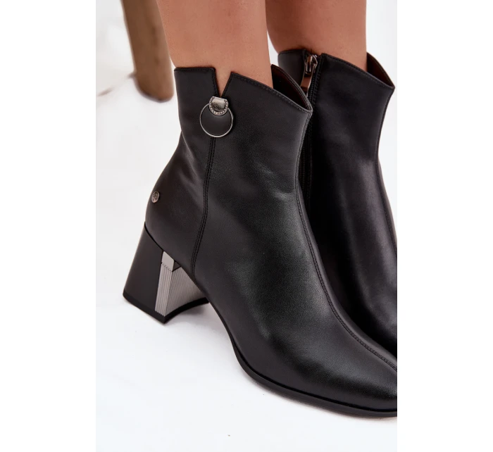 Ocieplane Botki Z Naturalnej Skóry Na Słupku Maciejka K7203-04 Czarne