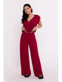 model 19670611 Viskózové kalhoty s elastickým pasem bordó - BeWear