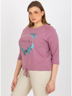 Dámske plus size tričko s 3/4 raglánovými rukávmi - púdrovo ružová