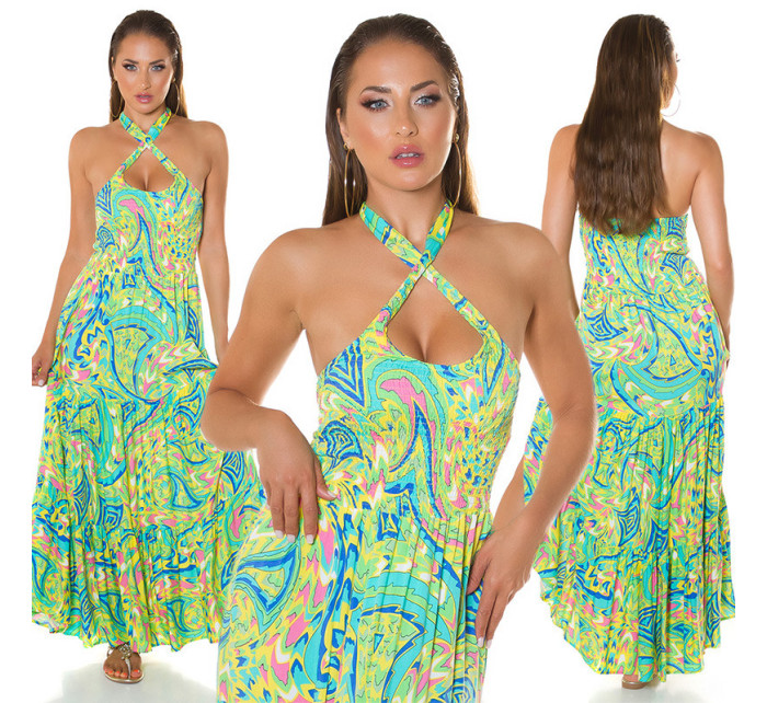 Trendy Summer Neck-Maxidress with print