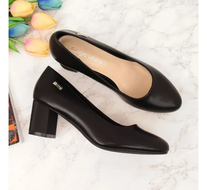 Černé lodičky W s ozdobným model 20709526 - SERGIO LEONE Černé lodičky W s ozdobným model 20709526 - SERGIO LEONE