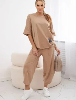 Bavlněný komplet halenka + kalhoty Velbloud