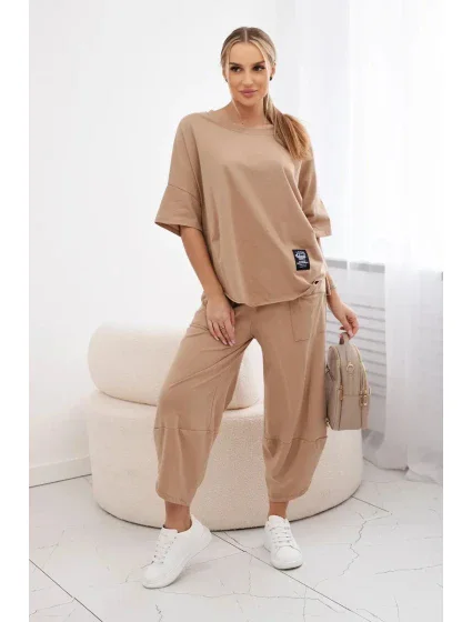 Bavlněný komplet halenka + kalhoty Velbloud Bavlněný komplet halenka + kalhoty Velbloud