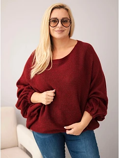 Dámský svetr Plus Size s přídavkem vlny v volném střihu bordó