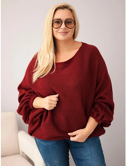 Dámský svetr Plus Size s přídavkem vlny v volném střihu bordó Dámský svetr Plus Size s přídavkem vlny v volném střihu bordó