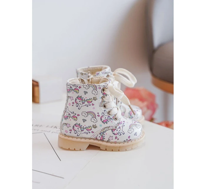 Ocieplane Botki Dziecięce Na Suwak Beżowe Dolida - Kucyki