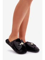 Kapcie Damskie Z Futerkiem I Kokardą Czarne Olfedi