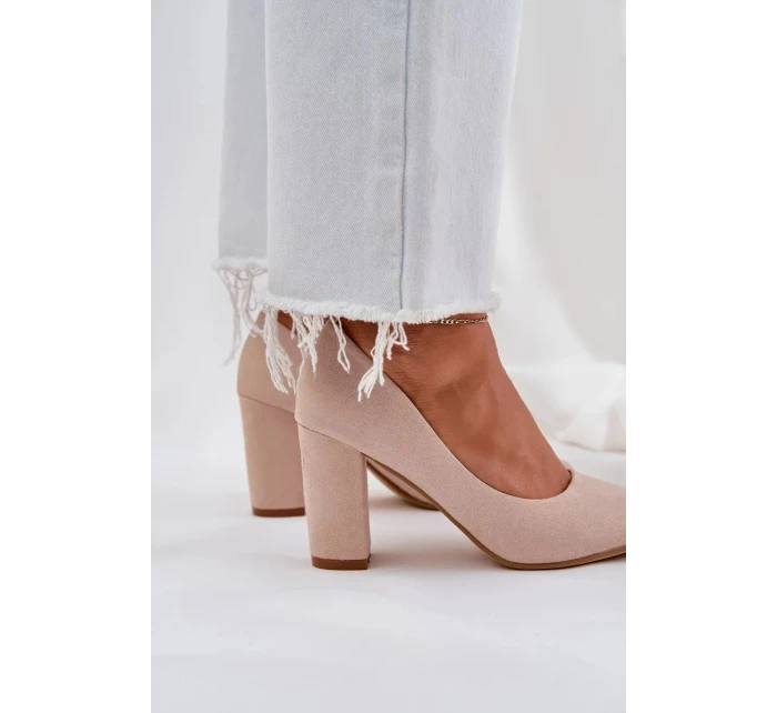 Dámske lodičky na podpätku z ekologického semišu Florena - béžové Dámske lodičky na podpätku z ekologického semišu Florena - béžové