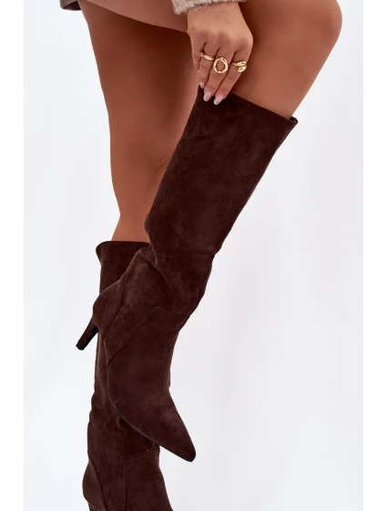 Dámske zateplené čižmy na podpätku - čokoládové Arelisse Dámske zateplené čižmy na podpätku - čokoládové Arelisse