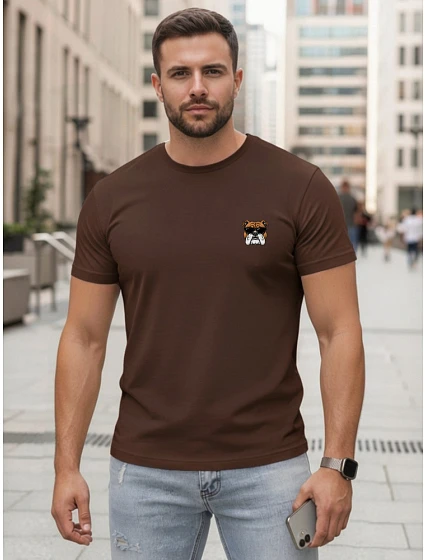 Pánske bavlnené tričko s potlačou hnedého buldoga FashionStreet NX0125R