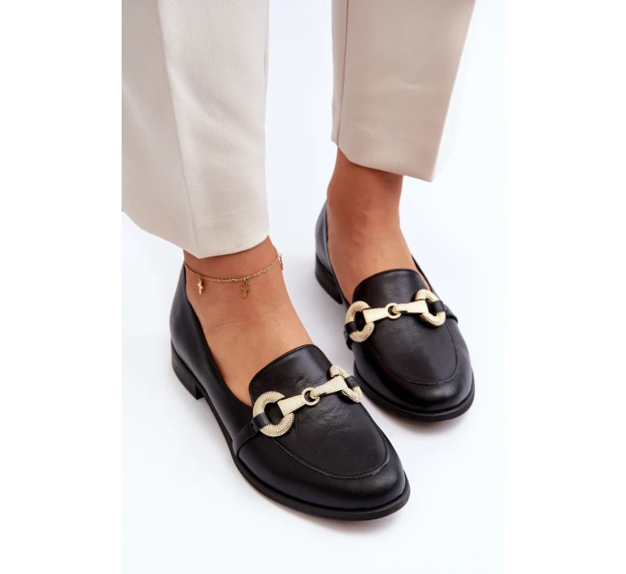 model 21646261 Dámské Mokasíny Kožené S Ozdobou Černé - Zazoo