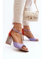 Skórzane Sandały Na Słupku Laura Messi 2759 Fioletowe