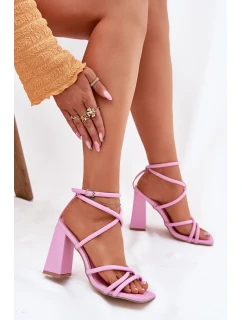 Dámské sandály na podpatku s pásky růžové model 21698669 - Boto