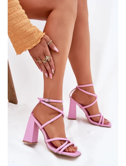 Dámské sandály na podpatku s pásky růžové model 21698669 - Boto