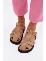 Dámske rímske sandále so zlatou prackou na platforme Beige Terelina