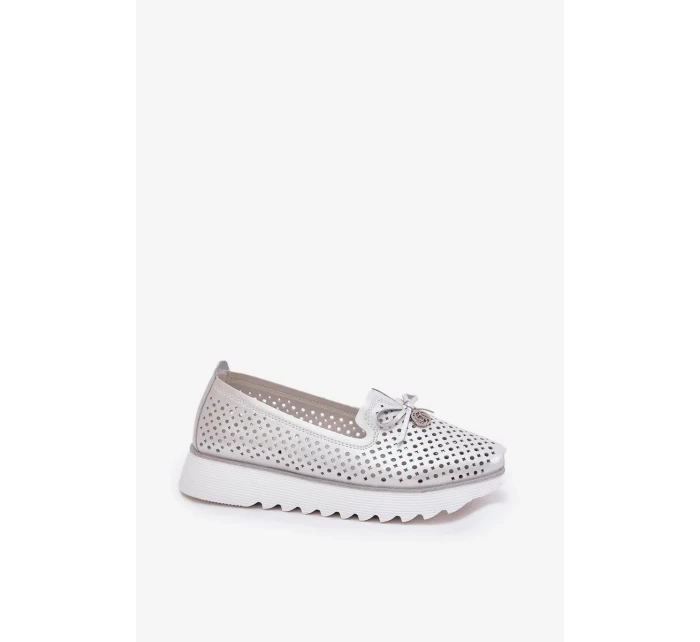 Dámske topánky z prírodnej kože - strieborné