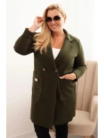 Dámske elegantné Plus veľkosť kabát s golierom a veľké vrecká Khaki Dámske elegantné Plus veľkosť kabát s golierom a veľké vrecká Khaki