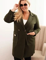 Dámske elegantné Plus veľkosť kabát s golierom a veľké vrecká Khaki
