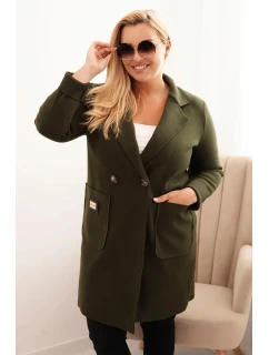 Dámske elegantné Plus veľkosť kabát s golierom a veľké vrecká Khaki