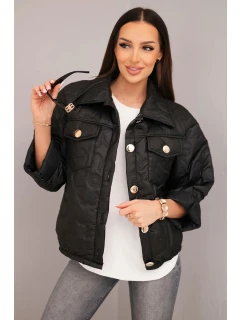 Dámská jarní prošívaná bunda s květinovým vzorem černá