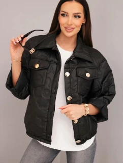 Dámska jarná prešívaná bunda s kvetinovým vzorom čierna