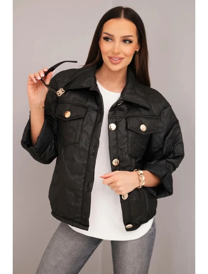 Dámská jarní prošívaná bunda s květinovým vzorem černá