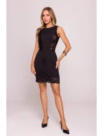 M864 Mini šaty s čipkovanými panelmi - čierne