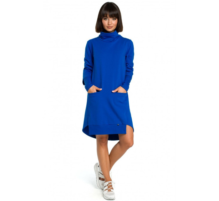 B089 Asymetrické šaty so zvlneným výstrihom - kráľovská modrá
