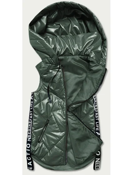 Zelená dámska vesta s ozdobnými páskami (B8011-10)