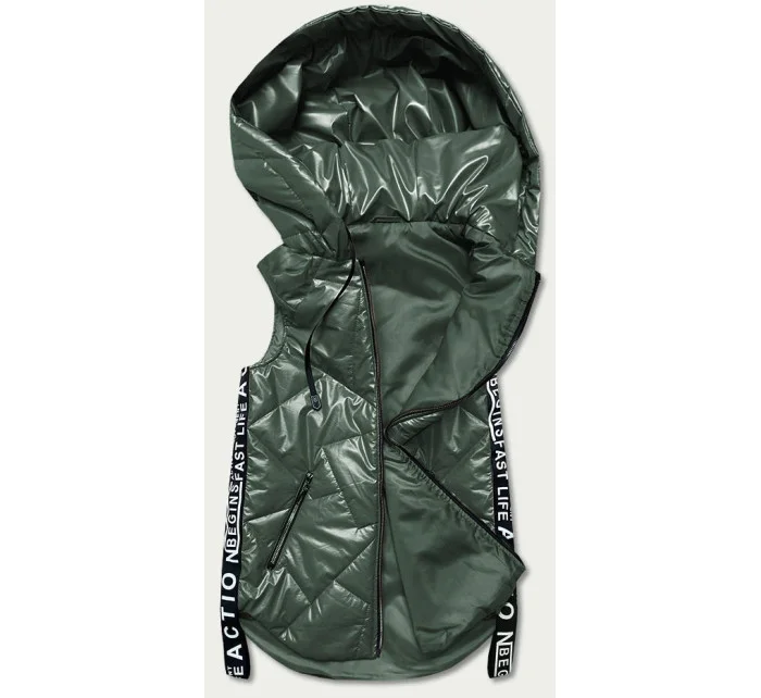 Zelená dámska vesta s ozdobnými páskami (B8011-10)