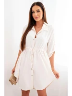 Šaty se zapínáním na knoflíky a zavazováním v pase fialka